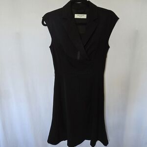 MM LaFleur Black Cap Sleeve Faux Wrap Knee Length Fit And Flare Dress Work, sz 0